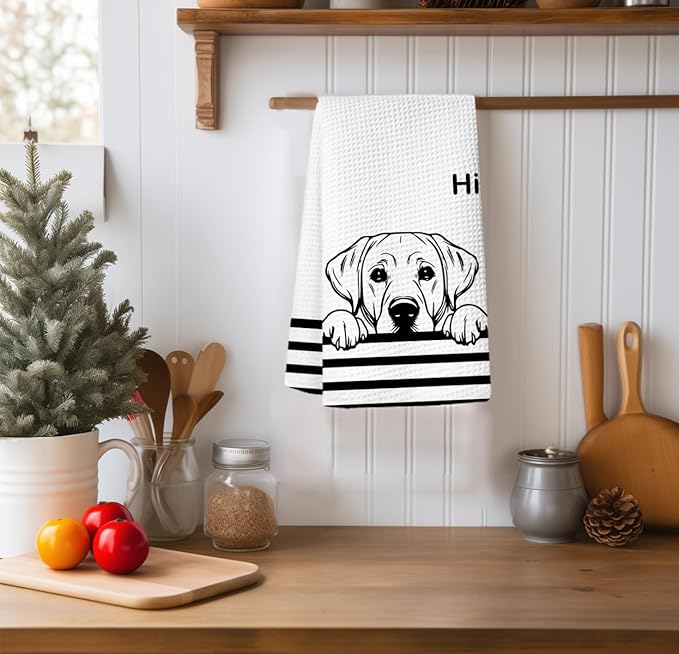 Hi Labrador Waffle Kitchen Towels, Gifts for Labrador Lovers Moms Dish Tea Towels for Kitchen, Dog Lover Gifts Decorative Hand Towels for Bathroom Guest Room Decor, 16x24 Inch
