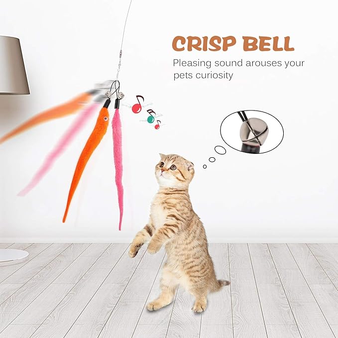 Retractable Cat Toys Wand with 5 Piece Teaser Refills, Interactive Cat Feather Toy for Cat Kitten Having Fun Exerciser Playing