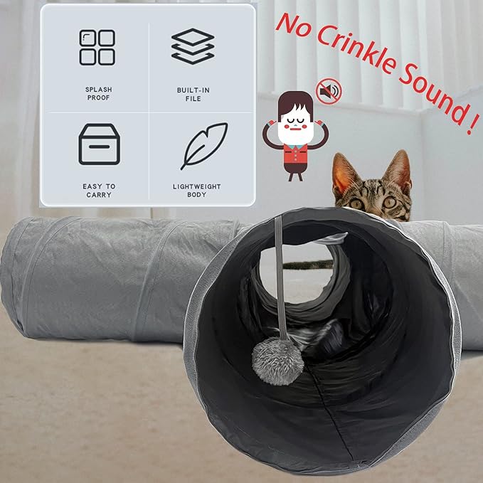 LeerKing 4 Way Large Cat Tunnel Rabbit Maze Tube System Non Crinkle Durable Suedette Dia 10" Collapsible Play Tunnel for Bunny, Guinea Pig, Ferret