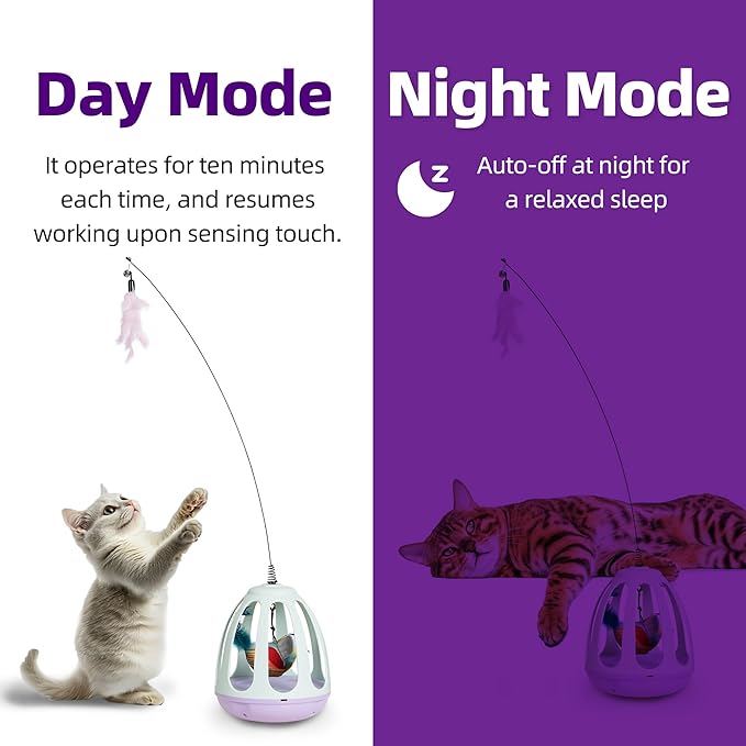 Interactive Cat Toys for Indoor Cat Feather Toys,Automatic Chirping Swing Kitten Toys for Cats Self Play,Flapping Bird Cat Toy,Rechargeable,Birdcage Cat Teaser Toy