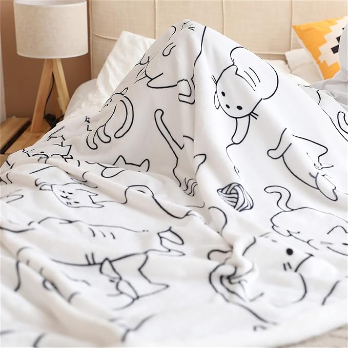 Sviuse Cat Blanket Black and White Cats Pattern Throw for Women Girls Kitty Lovers Cat Mom (50" X 60", Cat 2)