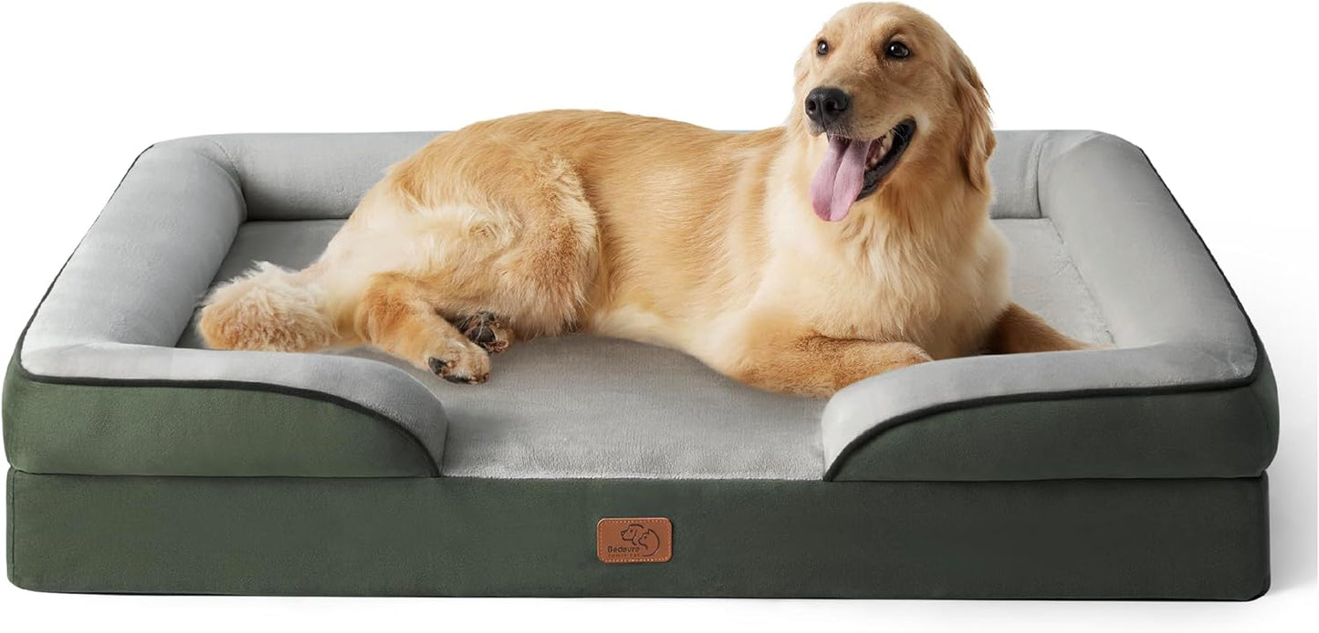 Bedsure XL Plus Orthopedic Dog Bed for Extra Large Dogs - Waterproof XLarge Dog Cat Bed, Comfort Dogs Couch Sofa with Washable Removable Cover, Pet Bed with Nonskid Bottom, Boreal Canopy Green, 48"