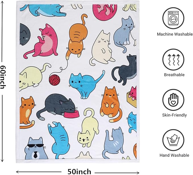 Sviuse Cat Blanket Cat Gifts for Cat Lovers Soft Flannel White Cats Pattern Throw for Girls Women Kids (50" X 60", Cat 6)