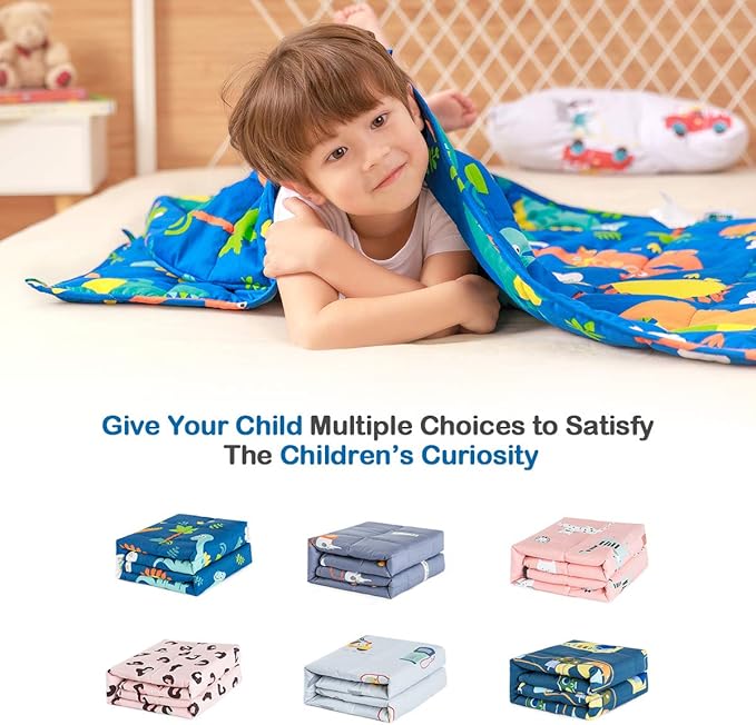 Sivio Weighted Blanket - All-Natural 100% Cotton Heavy Blanket 7 lbs 41 x 60 inches, Breathable Cooling Soft Cotton Throw Blanket for Calm Sleeping for Home and School Nap, Blue Dinosaur