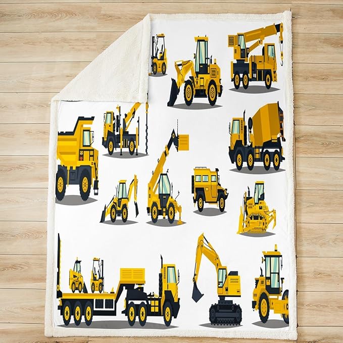 Feelyou Construction Site Fleece Throw Blanket Kids Toddler Excavator Truck Flannel Sherpa Blanket Soft Comfort Plush Blankets for Boys & Girls 30"x40"…