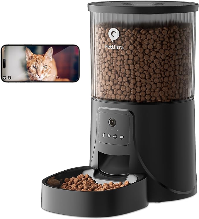 Automatic Cat Feeder with Camera - 2.4GHz APP - Controlled Cat Food Dispenser- Features HD Video for Indoor Use, Easy Setup & Cleaning, 2 - Way Audio, and a Desiccant Bag to Keep Food Fresh