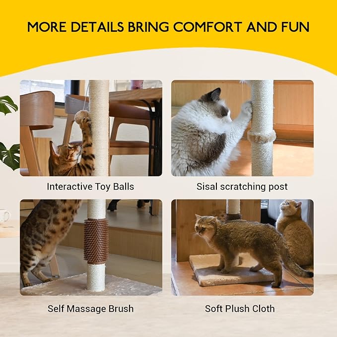 KINGROCK Tall Cat Scratching Posts for Indoor Cats,Cat Scratching Post with Plush Toys for Kittens or Smaller Cats,Premium Sisal Post for Cats at All Ages with Reinforced Stable Base