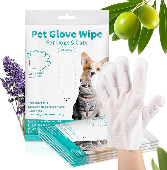 Pet Glove Wipes for Dogs and Cats, No-Rinse, Deodorizing, Grooming Gloves for Paws, Face, Butt, and Legs, Portable Travel-Friendly, Family Stockpile, 30PCS