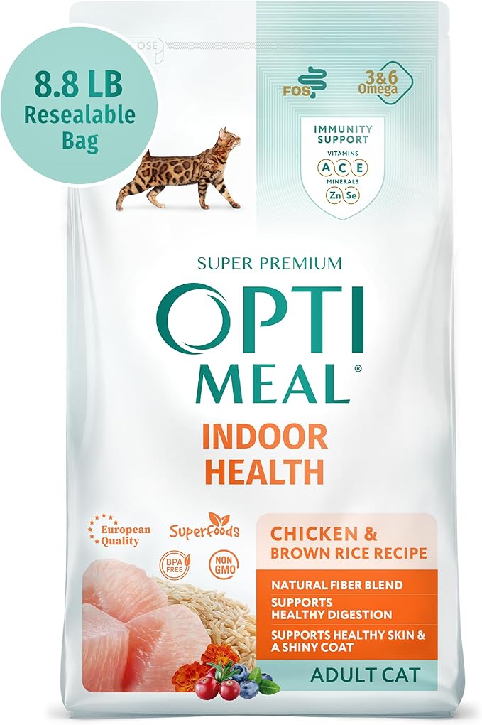 OPtimeal Indoor Cat Dry Food- Chicken & Brown Rice Healthy Recipe Cat Food Dry for Adult Cats - Proudly Ukrainian