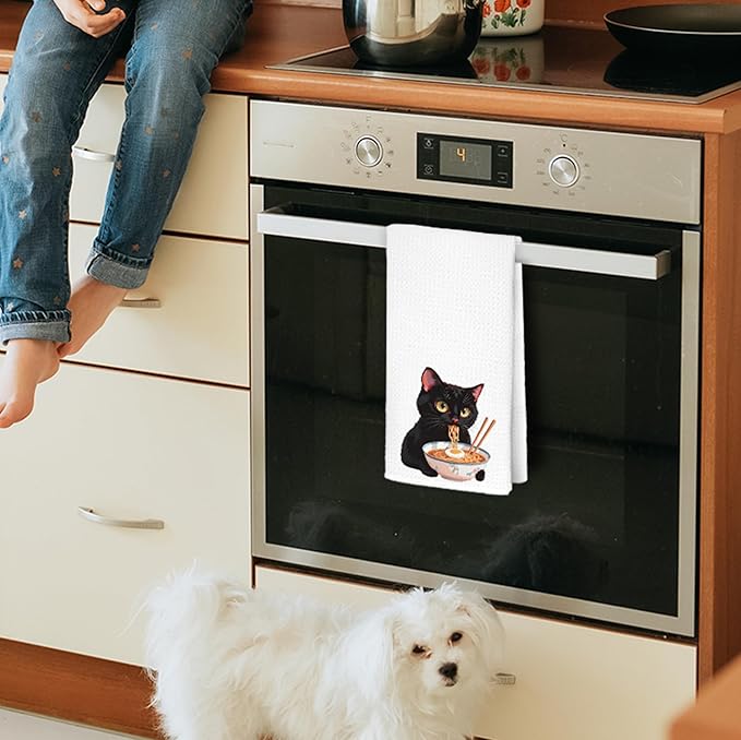 Black Cat Kitchen Towels, Black Cat Gifts, Cat Towels for Cat Lovers, Cat Hand Towels, Cat Dish Towels for Kitchen, Cat Tea Towel, Cat Mom Gifts, Cat Lady Gifts, 16x24 Inch