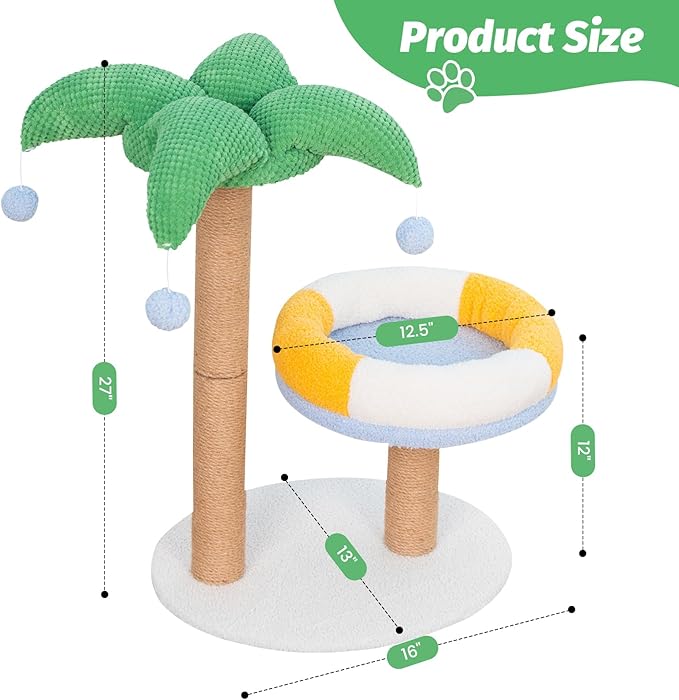 Cat Scratching Post Cat Tree Kitten Toys Kitten Scratcher Sisal Scratch Posts with Cat Bed and 4 Hanging Ball 27in Tall for Kittens or Smaller Cats