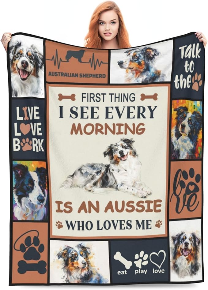 Australian Shepherd Dog Blanket Aussie Dog Decor Throw Blanket Super Warm Soft Plush Lightweight Fleece Flannel Cute Animal Blanket Gifts for Girls Women Boys Kids for Winter Couch Bedding 40"X50"