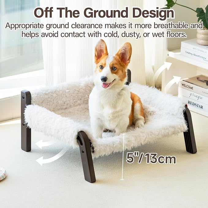 MEWOOFUN Raised Cat Bed,Cat Sofa Elevated Cat Bed Small Dog Couch Cat Beds for Indoor Cats Kitten Bed with Non-Slip Bottom Pet Bed Indoor/Outdoor Up to 44 Lbs(Plush Beige)