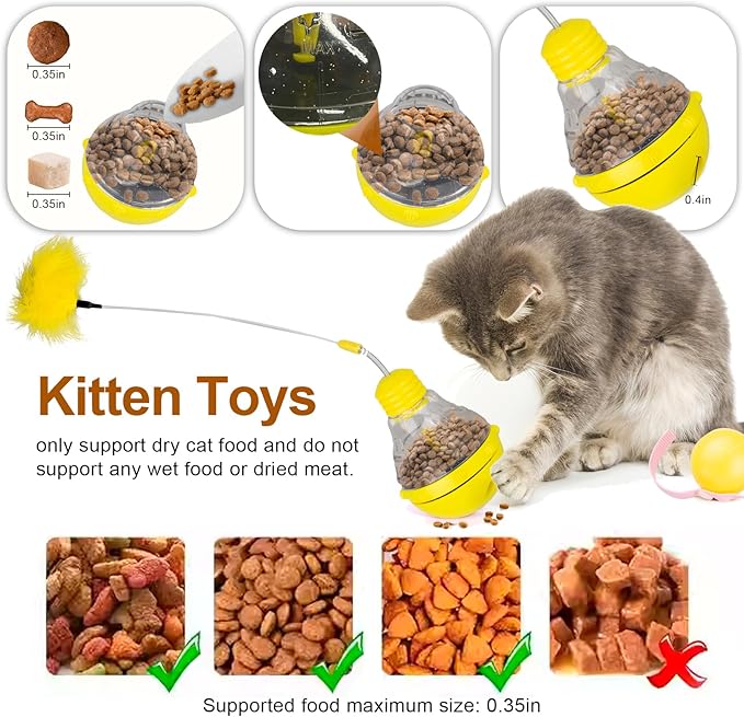 Indoor Interactive Cat Toys for Cats to Play Indoors and Exercise - Relieve Boredom, Cat Treat Toy with Feather and Balls-Yellow
