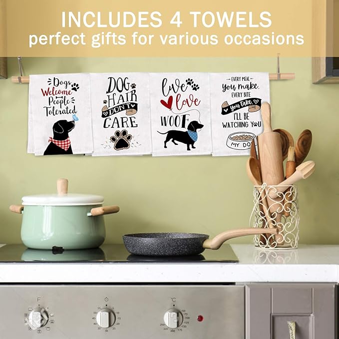 Bonsai Tree Dog Kitchen Towels Set of 4, Dog Mom Gifts for Women, Funny Cute Housewarming Dish Tea Hand Towels for Housewarming Gifts Kitchen Decor