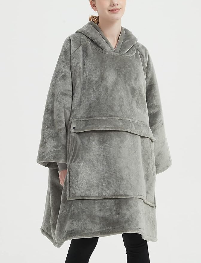 KFUBUO Wearable Blanket Hoodie for Adults Sherpa All Patterns Oversized Sweatshirt Blanket with Pockets Gifts for Mom Grey