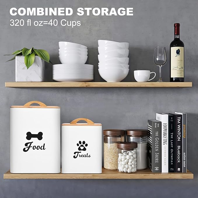 Dog Treat Container 2PCS, Dog Food Storage Container with Lids Airtight, Dog Treat Jars for Kitchen Counter-7+3Lbs, Small Dog Cookie Jar for Storage, Pet Treat Container (Upgraded) White