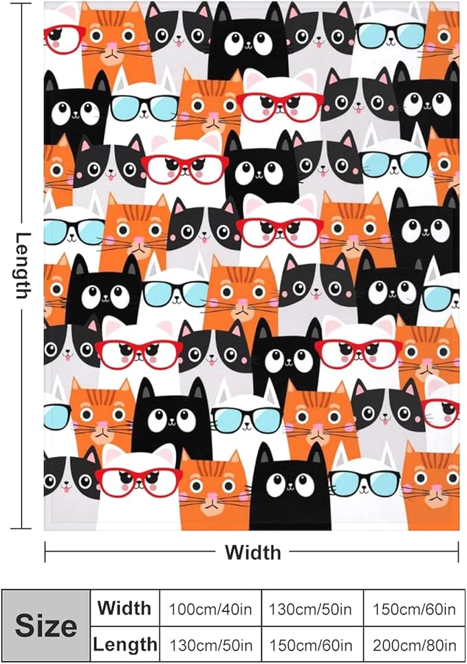 Cute Cat Blanket Animals Pet Pattern Gifts for Cat Lovers Kawaii Soft Lightweight Flannel Throw Blankets for Kids Adults 50"x40"Small For Kids