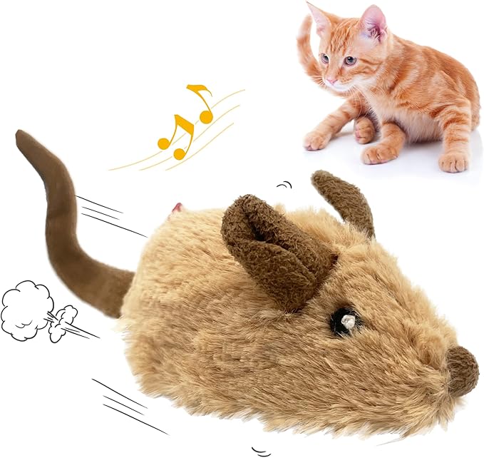 Gigwi Interactive Cat Toys for Indoor Cats, Cat Mouse Toys with Electronic Realistic Squeaky Sound, Automatic Moving Kitten Toys Electric Mice Toy Self Play Exercise(Brown Ear)