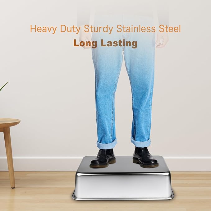 2 PCS Stainless Steel Cat Litter Box, Extra Large Metal Litter Box with Plastic Shields, Kitty Basic Litter Pan 23.6''*15.8'' with Metal Litter Scoopers, Litter Mat