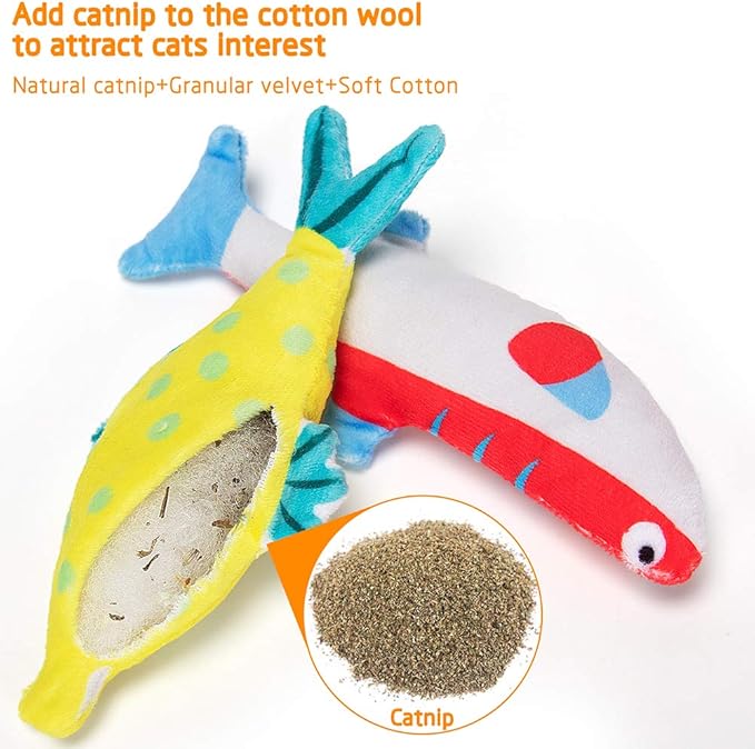Catnip Toys for Indoor Cats, Natural Catnip Cat Toys Kitten Toys - 8 PCS Fish Cat Toys Set for Boredom