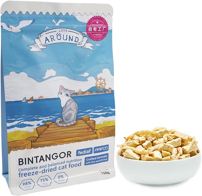 Bintangor Freeze Dried Cat Treats; Dry Cat Food Premium, Healthy, High Protein Instinct Cat Food- Fish and Shrimp Flavor, 150g Bag