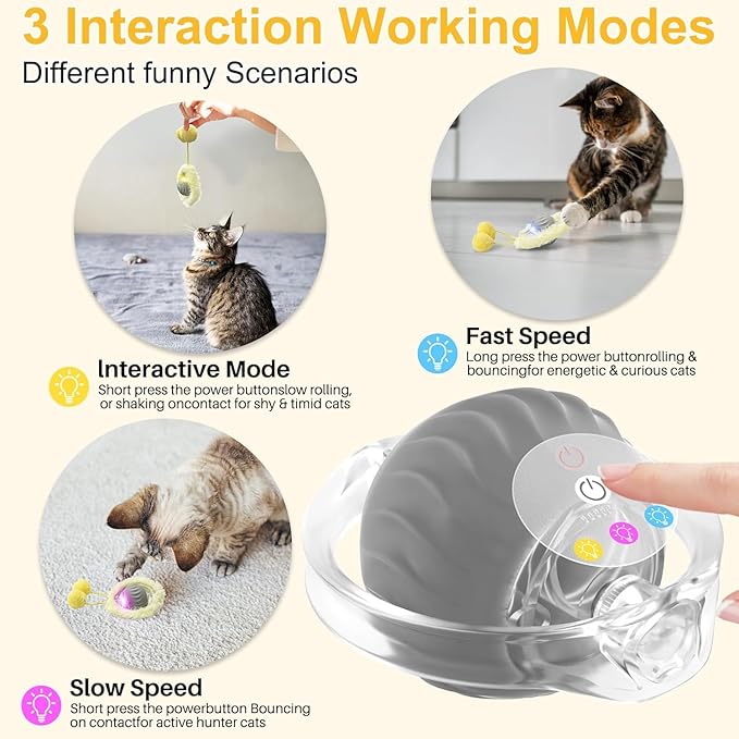 Interactive Cat Toys for Indoor Cats Kitten Puppy, Automatic Motion Cat Toy in Pouch Fast Rolling Ball in Play Mat Hide and Seek Mouse Catching Game with Chirping Stimulation, LED Lights, Auto On/Off