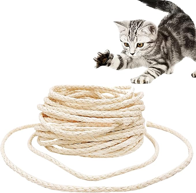 PET SHOW 1/4 inch 6mm Cats Sisal Rope 65.6 Feet(20M) Cat Scratching Post Replacement Hemp Rope for Repairing Recovering DIY Scratcher Twine String Kittens Shelves Furniture Toys