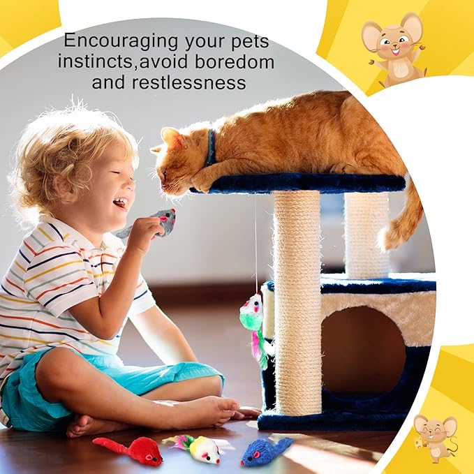 Syhood 120 Pcs Fur Mice Cat Toys Catnip Mouse Toys with Rattle Sound for Cats Mini Mice for Indoor Cats Kitten Interactive Play Assorted Color