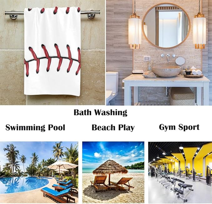 Pfrewn Softball Baseball Red Lace Hand Towels 16x30 in Fish Scale Thin Bathroom Towel, Ultra Soft Highly Absorbent Small Bath Towel Bathroom Decor Gifts