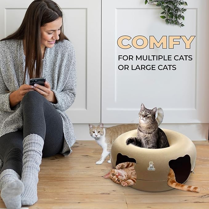 Peekaboo Cat Tunnel Bed - Large, Scratch-Resistant Donut Cave for Indoor Cats Up to 30-45 lbs, Detachable & Washable Design, Perfect Cozy Play & Rest Spot for Multiple Cats and Small Dogs