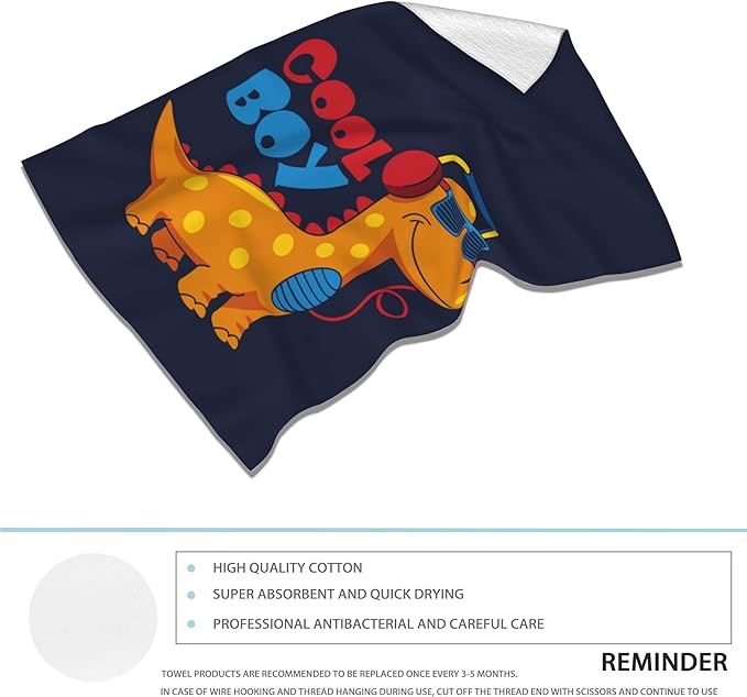 Cute Dino 2 Pack Hand Towels for Bath,Cartoon Dinosaur Decorative Towels Highly Absorbent Soft Towels for Bathroom Beach Kitchen Spa Gym Face Towel 14x28 Inch