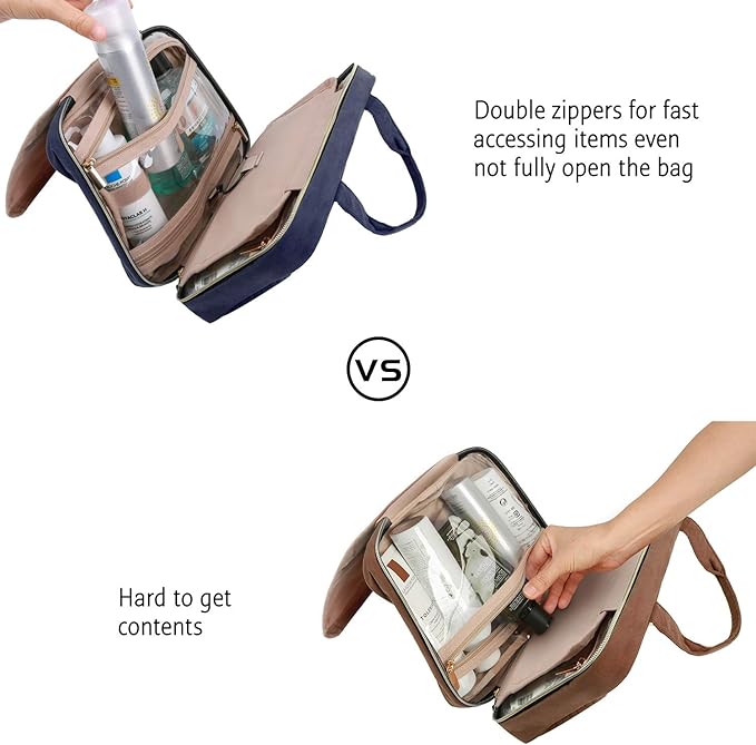 BAGSMART Toiletry Bag Travel Bag with hanging hook, Water-resistant Makeup Cosmetic Bag Travel Organizer for Accessories, Shampoo, Full Sized Container, Toiletries, Smokey Blue