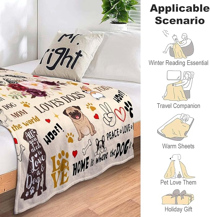 Dog Gifts Blanket for Pet Owners, Lovers, Adults, Women, Girls - Cute Puppies Throw for Christmas, Thanksgiving - 60"X50"
