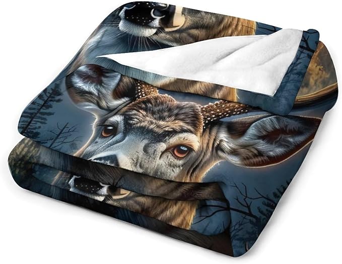 Deer Moon Hunting Print Blanket Wild Animal Country Nature Night Throw Blankets Gifts for Couch Sofa Bed Stuff Decor Soft Cozy Fleece Plush Warm Flannel Bedding for Lover Men Women 50"x60"