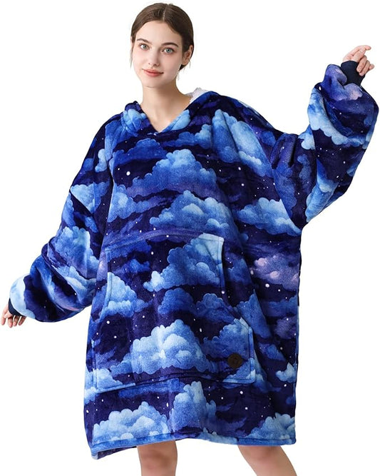 THREE POODLE Wearable Blanket Hoodie for Women, Oversized Sherpa Sweatshirt Blanket for Adults Men, Warm Cozy Cloudy Hooded Blanket, Gifts for Mom Girlfriend Sister