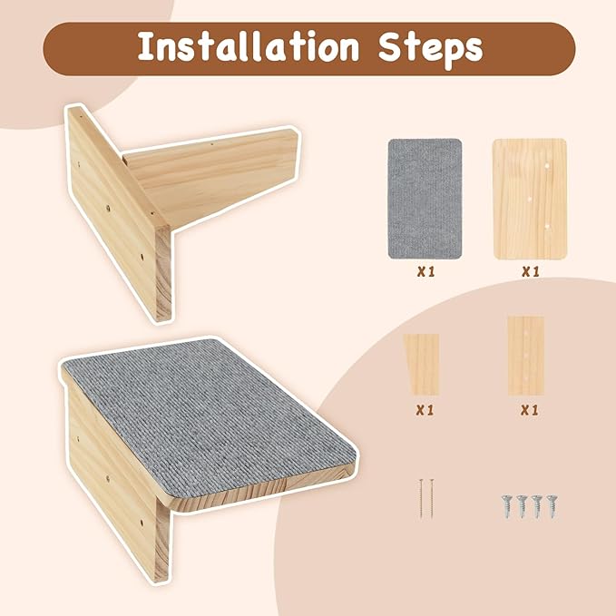 Cat Wall Shelves 3-in-1: Wall-Mounted Cat Ladder, Cat Steps, Cat Stairs, Scratching Post, Jumping Platform, Cat Tree, and Perch for Climbing & Napping – Ideal for Active Cats