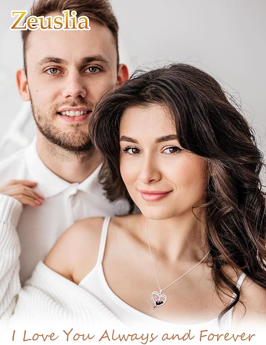 Birthstone Cat Necklaces,925 Sterling Silver Cat Necklace Heart Pendant for Women,Dainty Animal Jewelry for Her,Wedding Anniversary Birthday Gifts for Women Mom Grandma