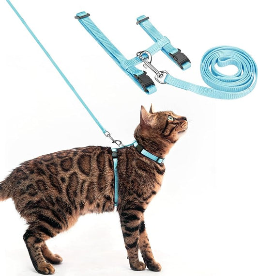 PUPTECK Adjustable Cat Harness and Leash Set Escape Proof Kitten Strap Collar for Walking Travel, Sky Blue, M
