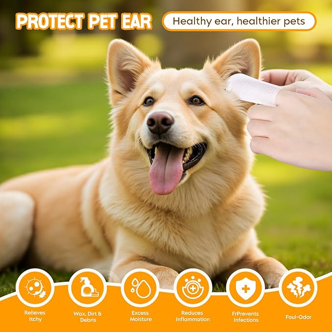 NEENCE Ear Finger Wipes for Dogs & Cats,Dog Ear Cleaner Finger Wipes, Soothing Cleansing Deodorizing Ear Care Wipes for Cat and Dog, Effectively Remove Ear Wax for Dogs & Cats(60Pcs, Coconut)