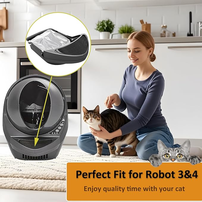 120-Count Cat Litter Box Liners with Drawstring, Compatible with Litter-Robot 3/4, 26.6”X16.7” Heavy Duty Cat Litter Trash Bags, Leak-Proof and Tear-Resistant (26.6”X16.7” 120-Count)