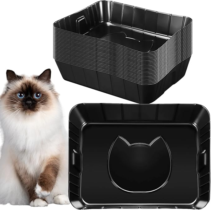 Bokon 25 Pcs Disposable Litter Boxes for Cats Plastic Cat Litter Tray Kitten Litter Pan for Kitty Rabbit Guinea Pig Hamster Pets Supplies Travel Home Toilet, 15.7 x 11.8 x 3 Inches, Black
