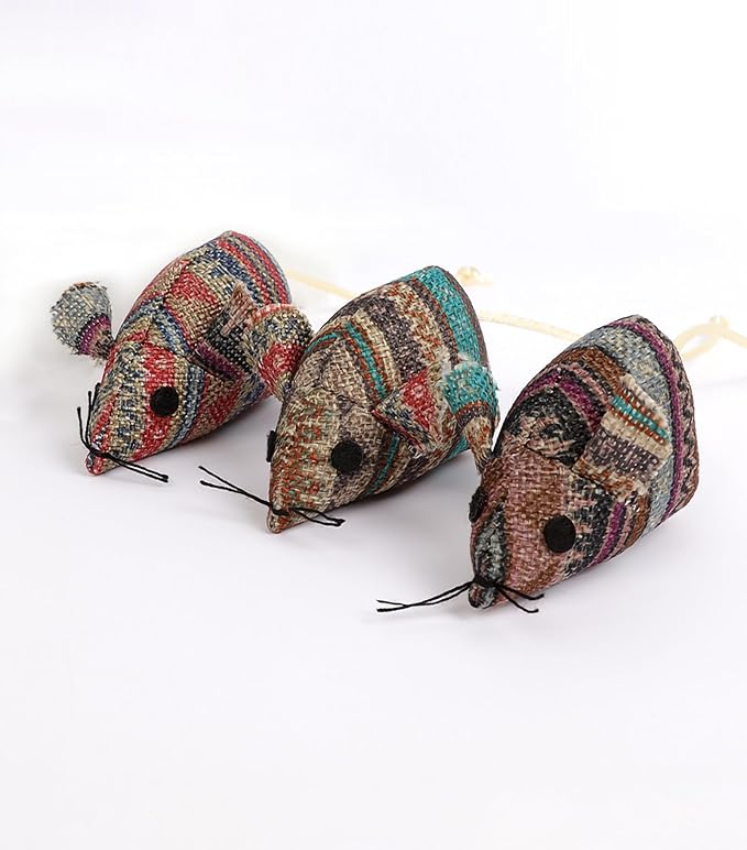 YAODHAOD Cat Catnip Toy, 3 Pcs Catnip Tooth Cleaning Toy, Interactive Cat Kicker Toy for Indoor Cats, Crinkle Sound Catnip Catnip Filled Toys (Mice Cat Toy)