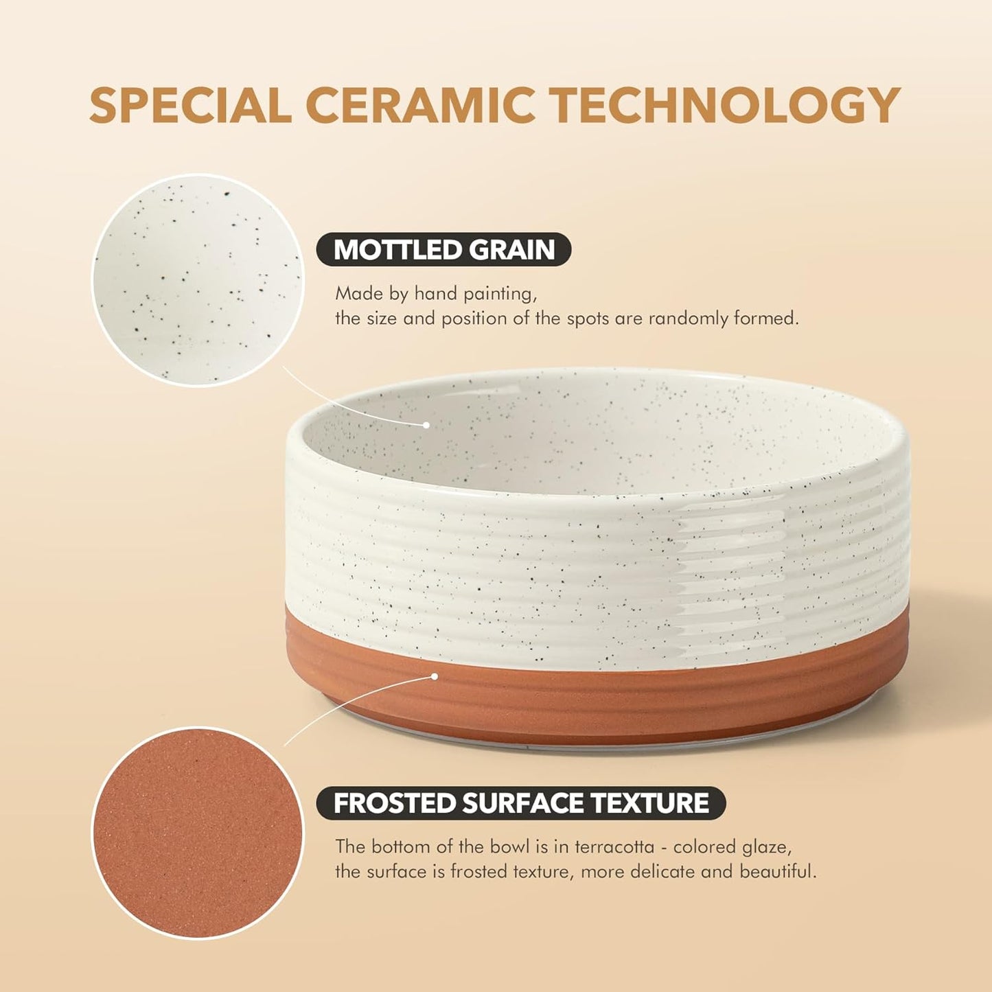 Ceramic 6.1inch Dog Bowl for Small Breed Dogs, Anti-Slip and Weighted Pet Food and Water Dishes(Single Bowl, Vanilla White)