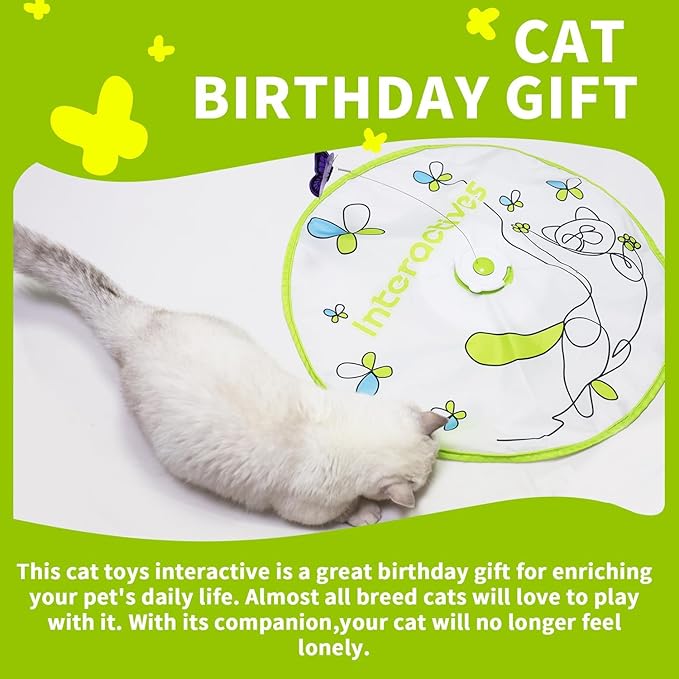 ALL FOR PAWS Interactive Cat Toy,3 in 1 Hide and Seek Cat Wand Toy, Fluttering Butterfly Cat Toy, Cat Toys Interactive for Indoor Cats, Kitten Supplies