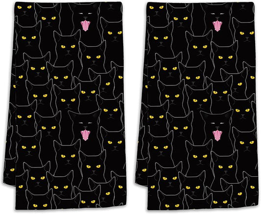Funny Cat Hand Towels Set of 2,Black Cats Bath Hand Towels for Bathroom Decorative Soft Absorbent Dish Towels for Kitchen Bathroom Gym Hotel Spa Sport 16x24 Inches