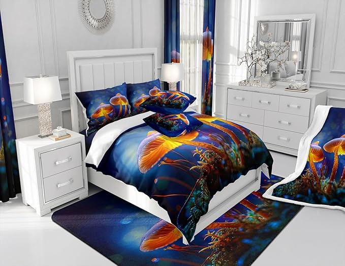 Glitter Mushrooms Sherpa Blanket Botanical Plants Print Plush Blanket Natural Wild Fungus Fleece Throw Blanket for Sofa Couch Bed Bright Vibrant Fuzzy Blanket Ultra Soft Room Decor Baby 30x40 Inch