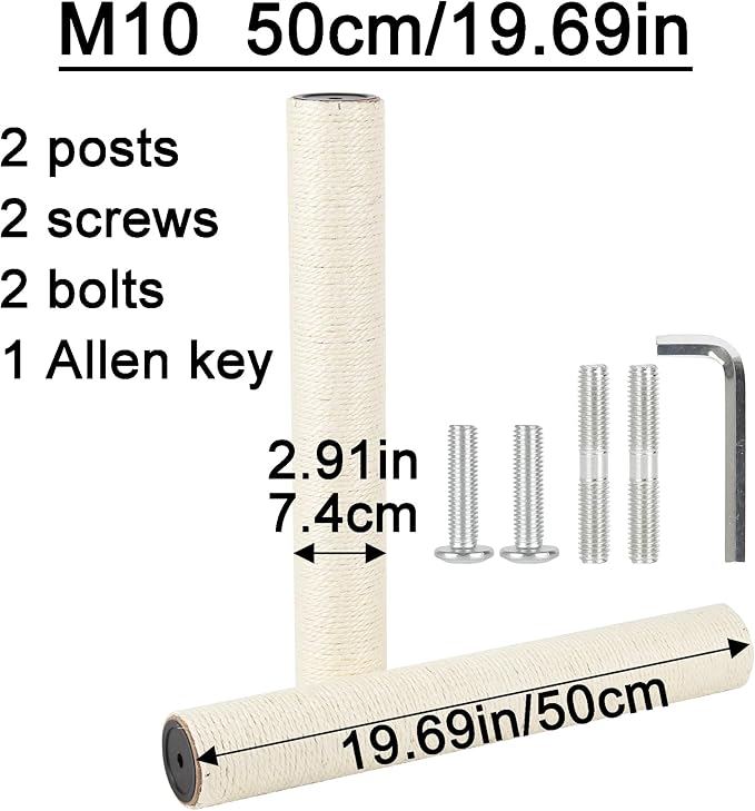 7.4cm 2.91in Diameter Cat Tree Scratching Post Replacement Sisal Pole Parts for Cat Tower (M10, 19.69in/50cm)