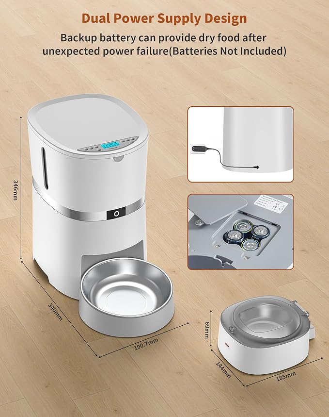 WellToBe Automatic Cat Feeder for Wet Food with Ice Pack and Freshness Dry Food Desiccant for Cats and Small Dogs, Timed Automatic Pet Feeder with Voice Recorder, 1-6 Meals Control, Dual Power Supply