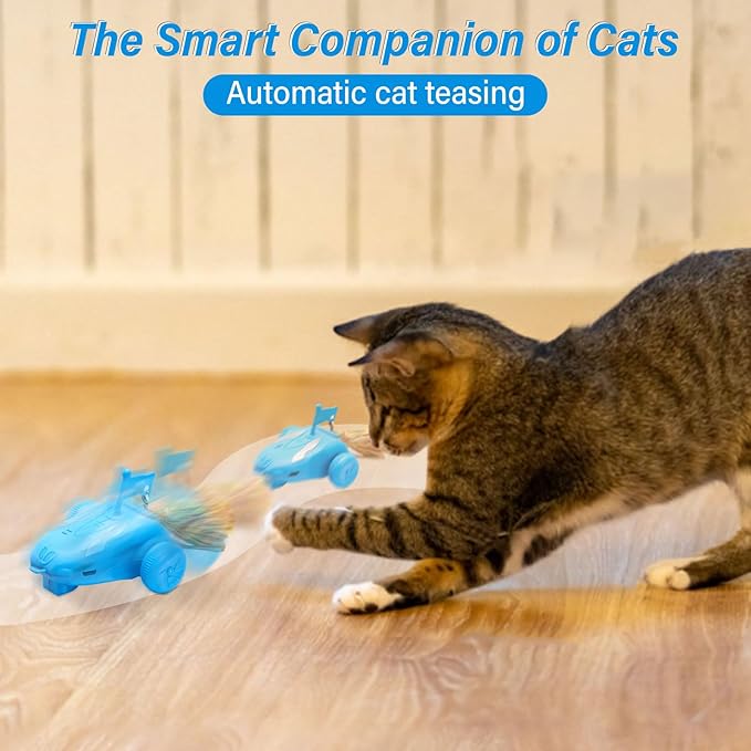 Interactive Cat Toy Fast Rolling in Pouch, Simulated Interactive Hunting Cat Toy, Hide and Seek Kitten Toy,Motion Activate Chirping Cat Toy with MystiChaser Pouch